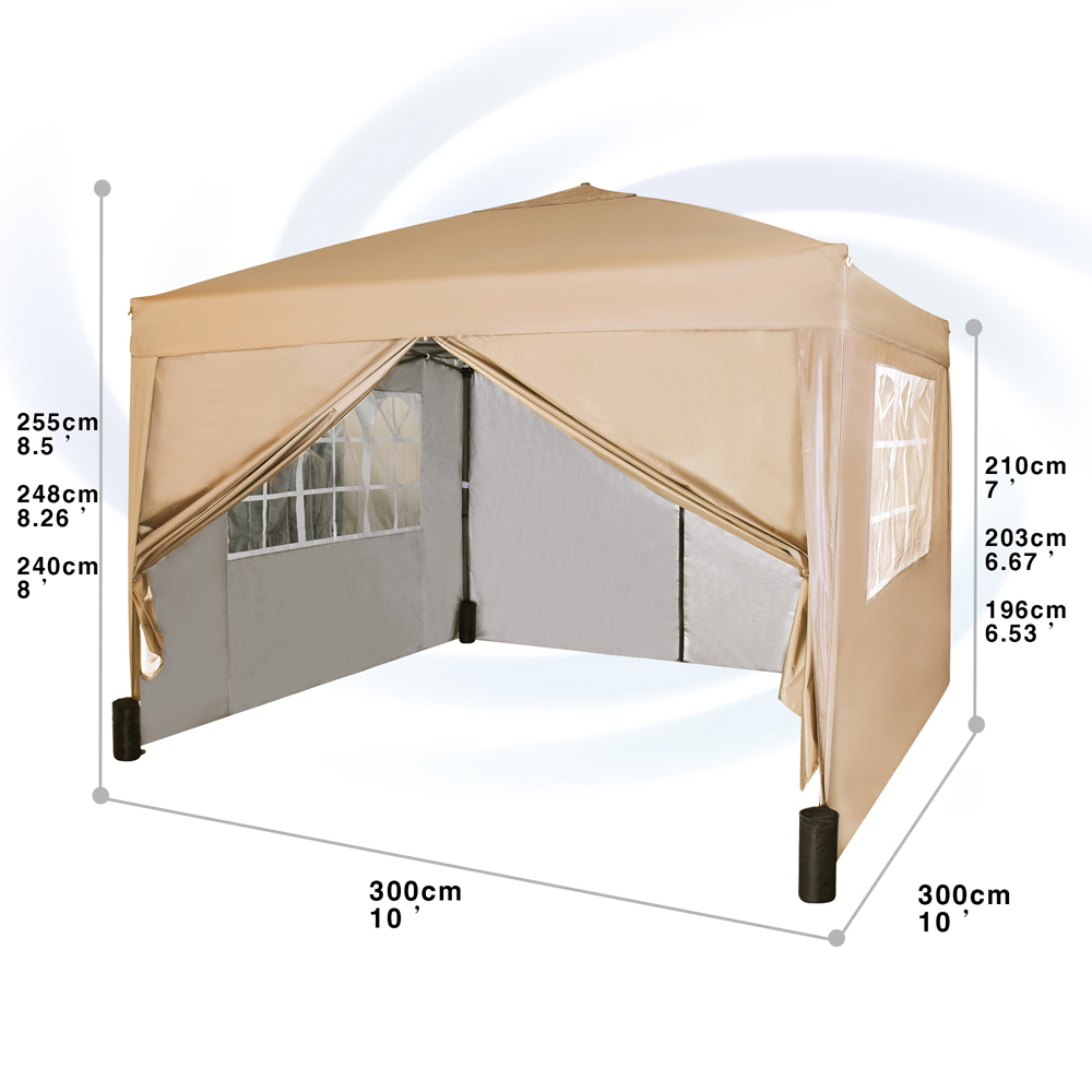 Beige Pop Up Patio Canopy Tent with Removable Sidewalls 3 x 3m Image 9