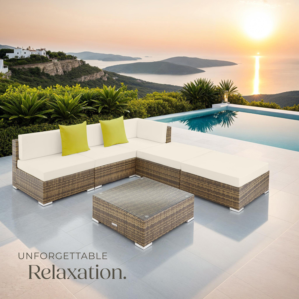 tectake Paris 5 Seater Natural Rattan Garden Corner Lounge Set Image 8