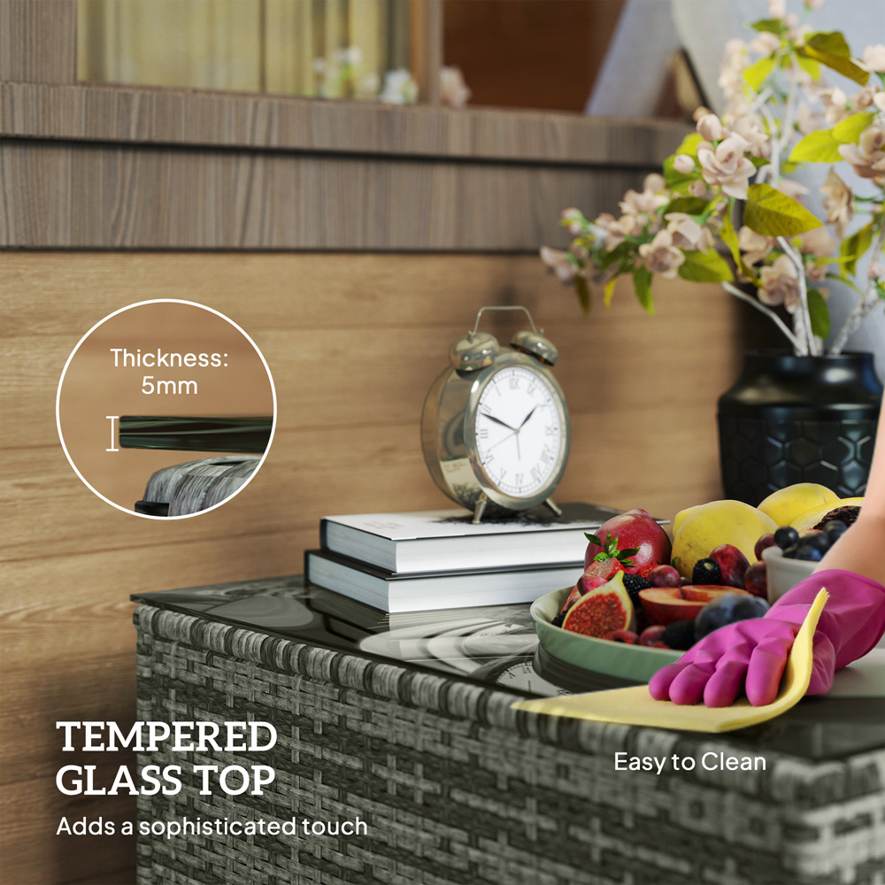 Outsunny Light Grey Rattan Outdoor Coffee Table Image 6