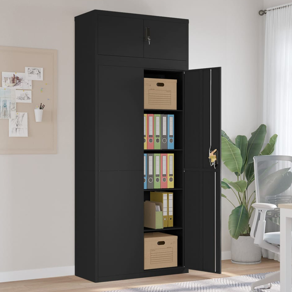 vidaXL 2 Door Black Steel Filing Cabinet Set of 2 Image 1