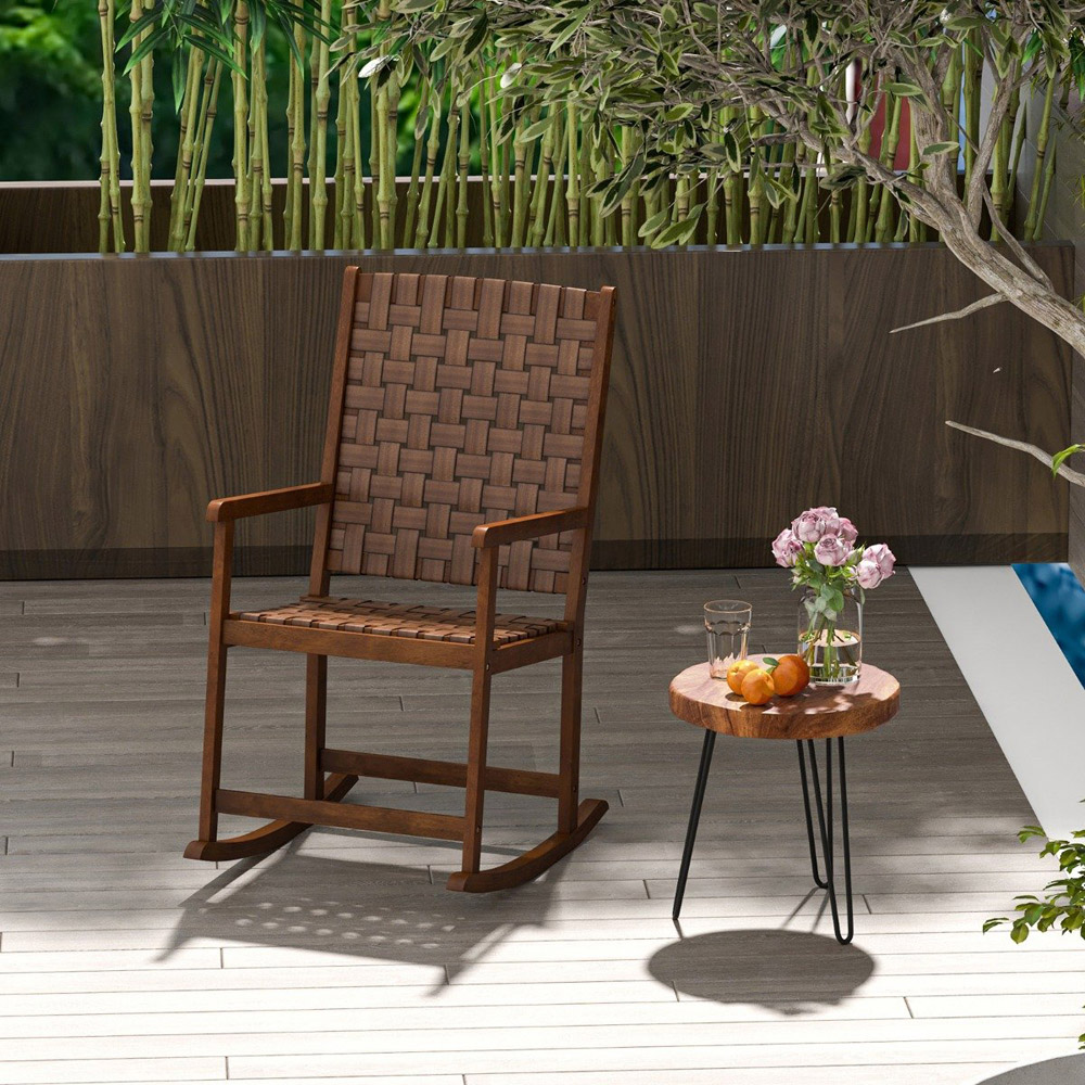 Costway Brown Wood Rocking Chair Image 3