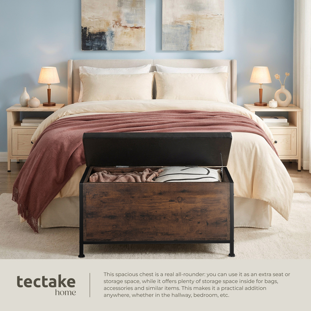 tectake Calico Black Industrial Storage Bench with Padded Seat Image 5