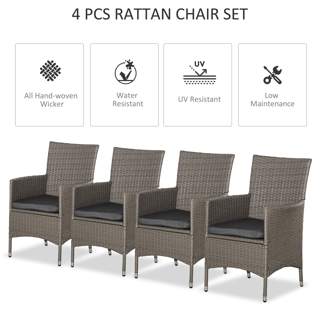 Outsunny Set of 4 Grey Rattan Garden Chair Image 7