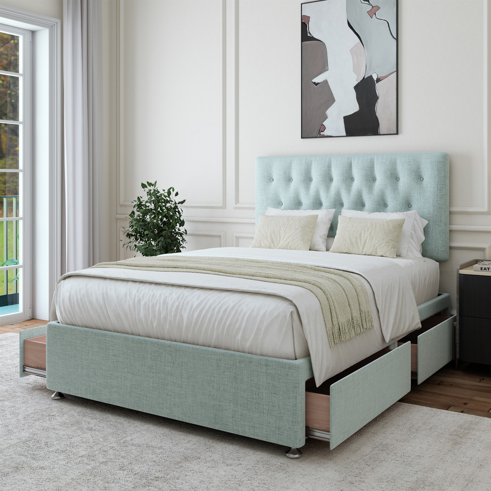 Bedmaster King Size Duck Egg Linen 4 Drawer Divan Base with Lona Headboard Image 2