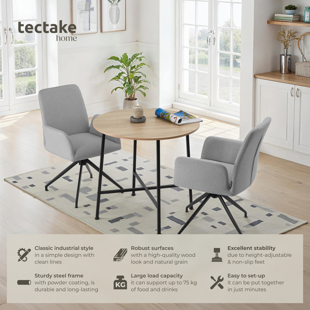 tectake Ennis 2 Seater Oak Sonoma Round Dining Table with Adjustable Plastic Feet Image 6