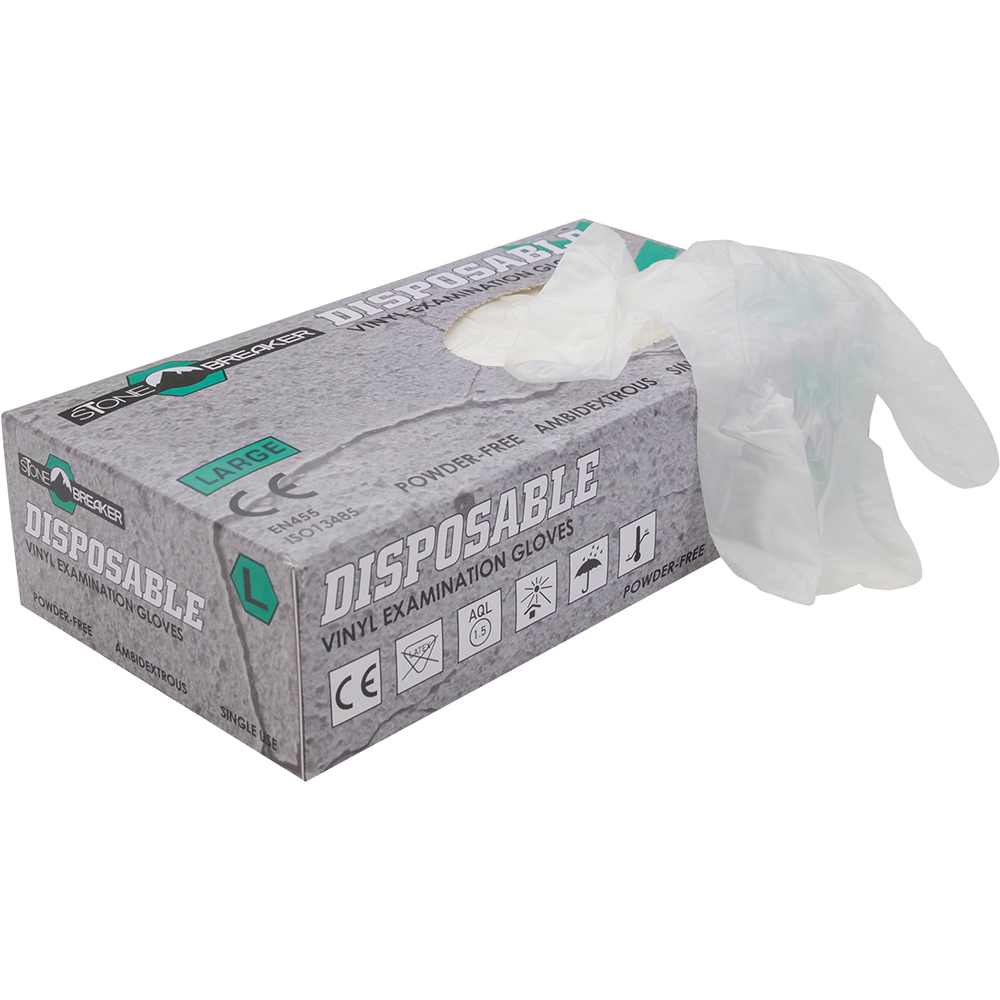 StoneBreaker Large and XL Disposable Vinyl Gloves 100 Pack Image 4