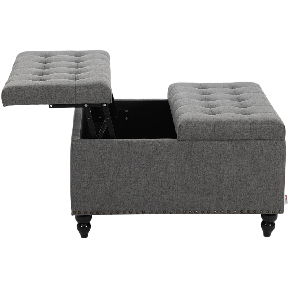 Living and Home Grey Square Linen Upholstered Lift Top and Flip Storage Ottoman Image 5