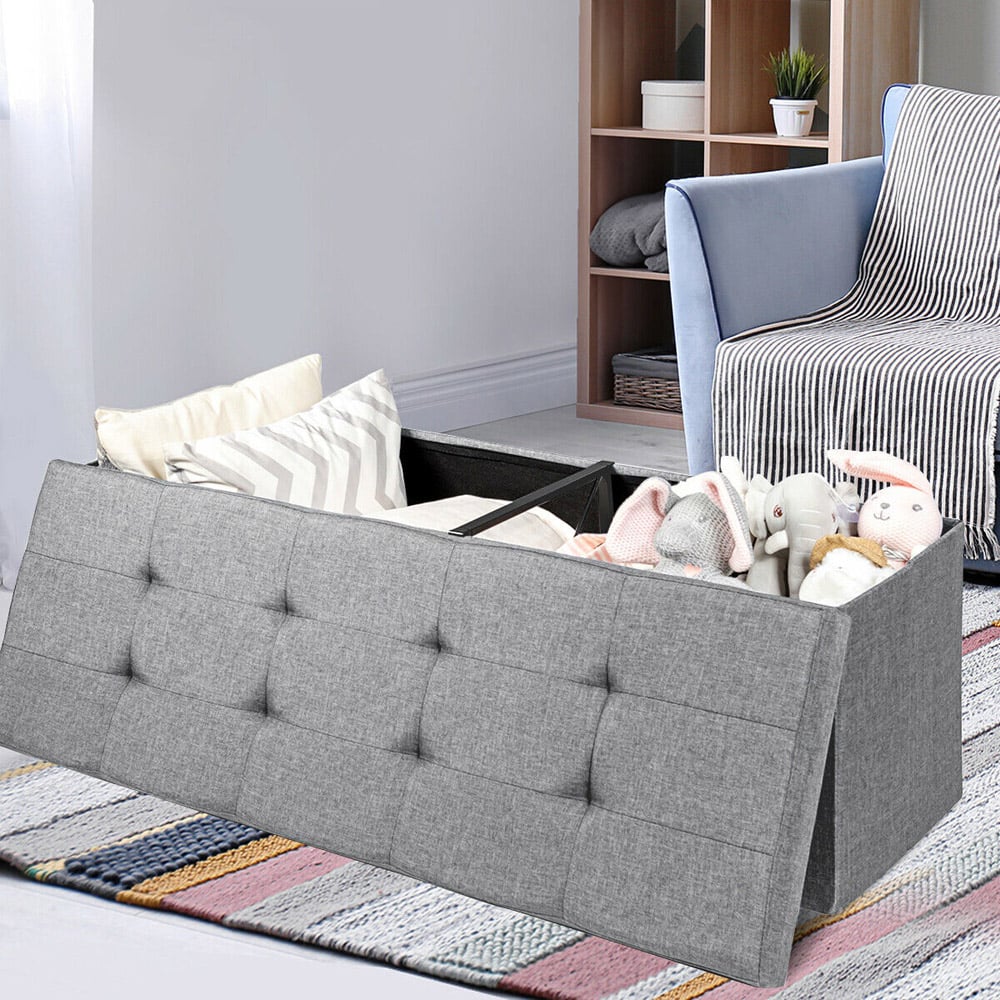 Costway Silver Oxford Fabric Foldable Storage Ottoman Bench Image 5