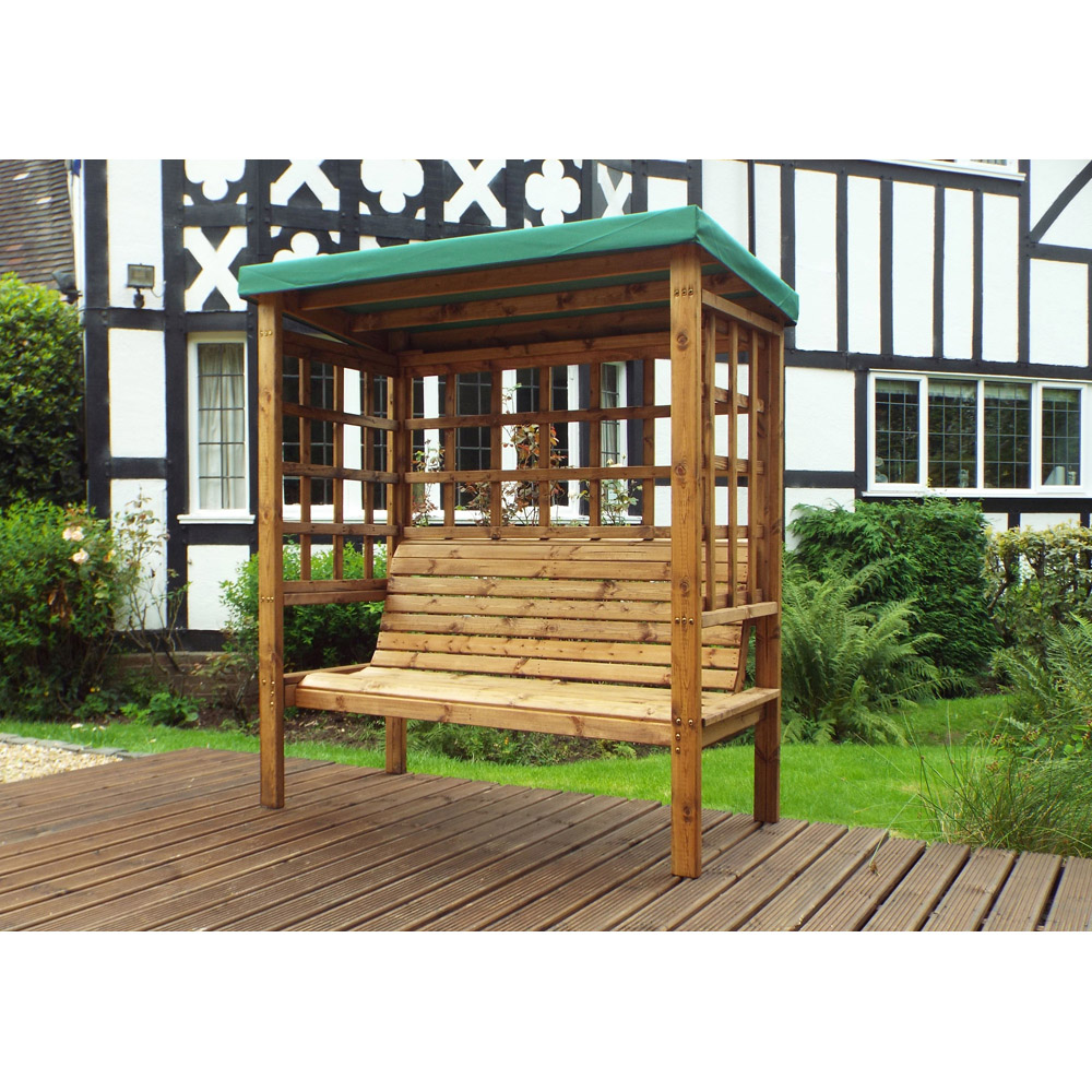 Charles Taylor Bramham 3 Seater Wooden Arbour with Green Canopy Image 5