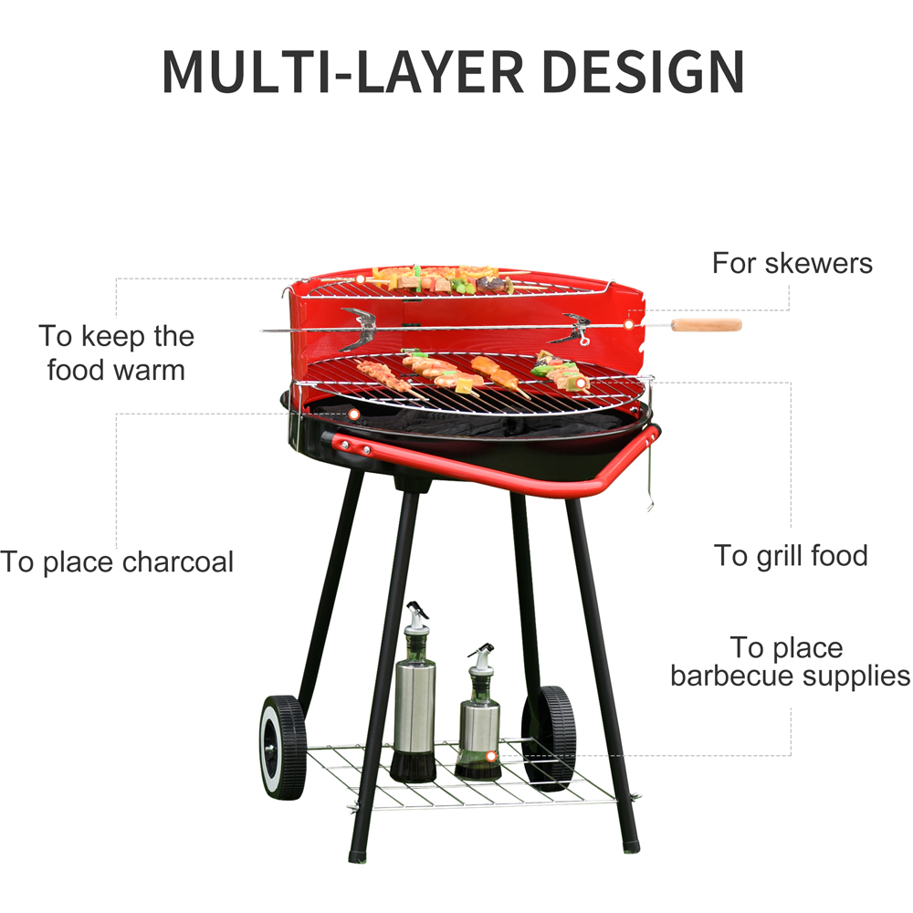 Outsunny 3 Layer Red Charcoal Barbecue Grill Image 5
