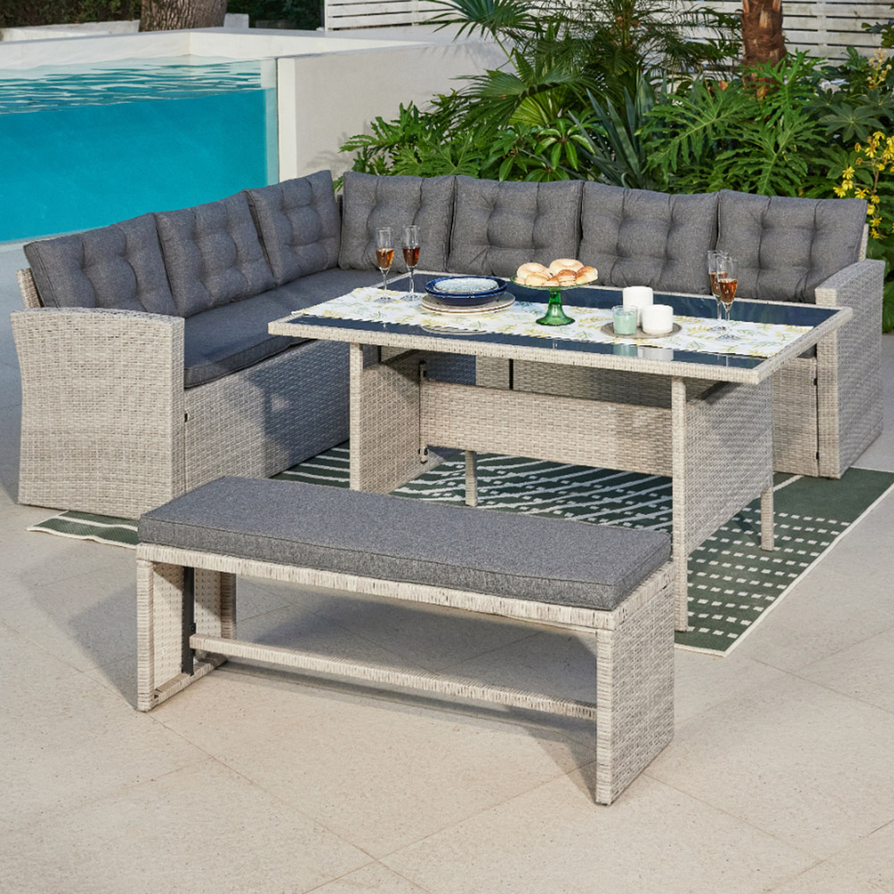 Home Detail Madeira 6 Seater Grey Rattan Sofa Dining Set with Cover Image 1