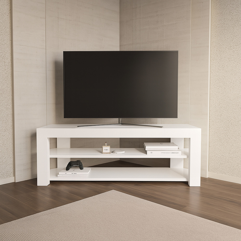 Decorotika Rita 2 Shelf White Corner TV Stand for 43 inch TV Image 3