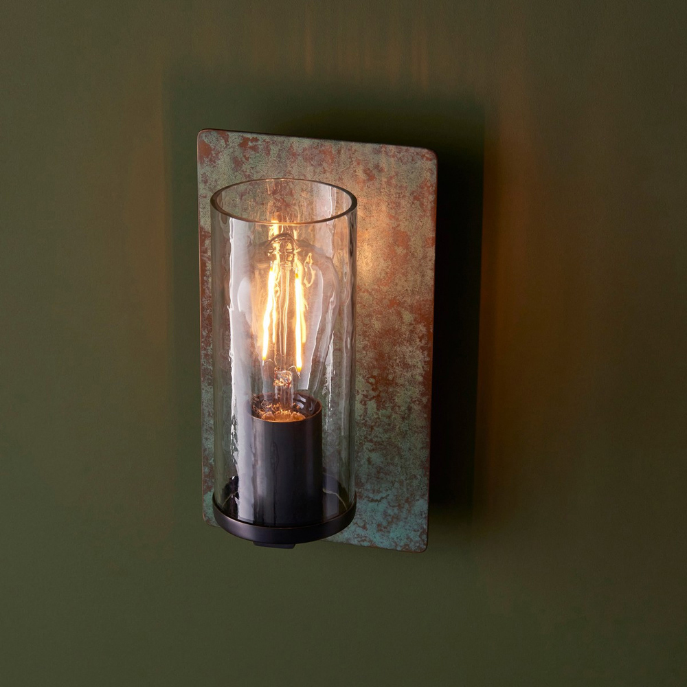 Merano Palermo Verdigris Bronze Plate Clear Glass Wall Lamp Image 6