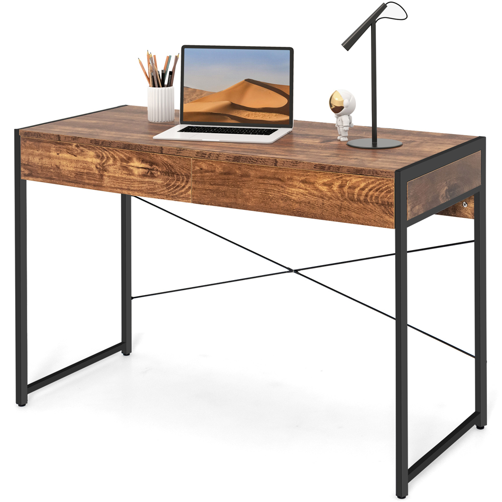 Costway 2 Drawer Computer Desk Rustic Brown Image 2