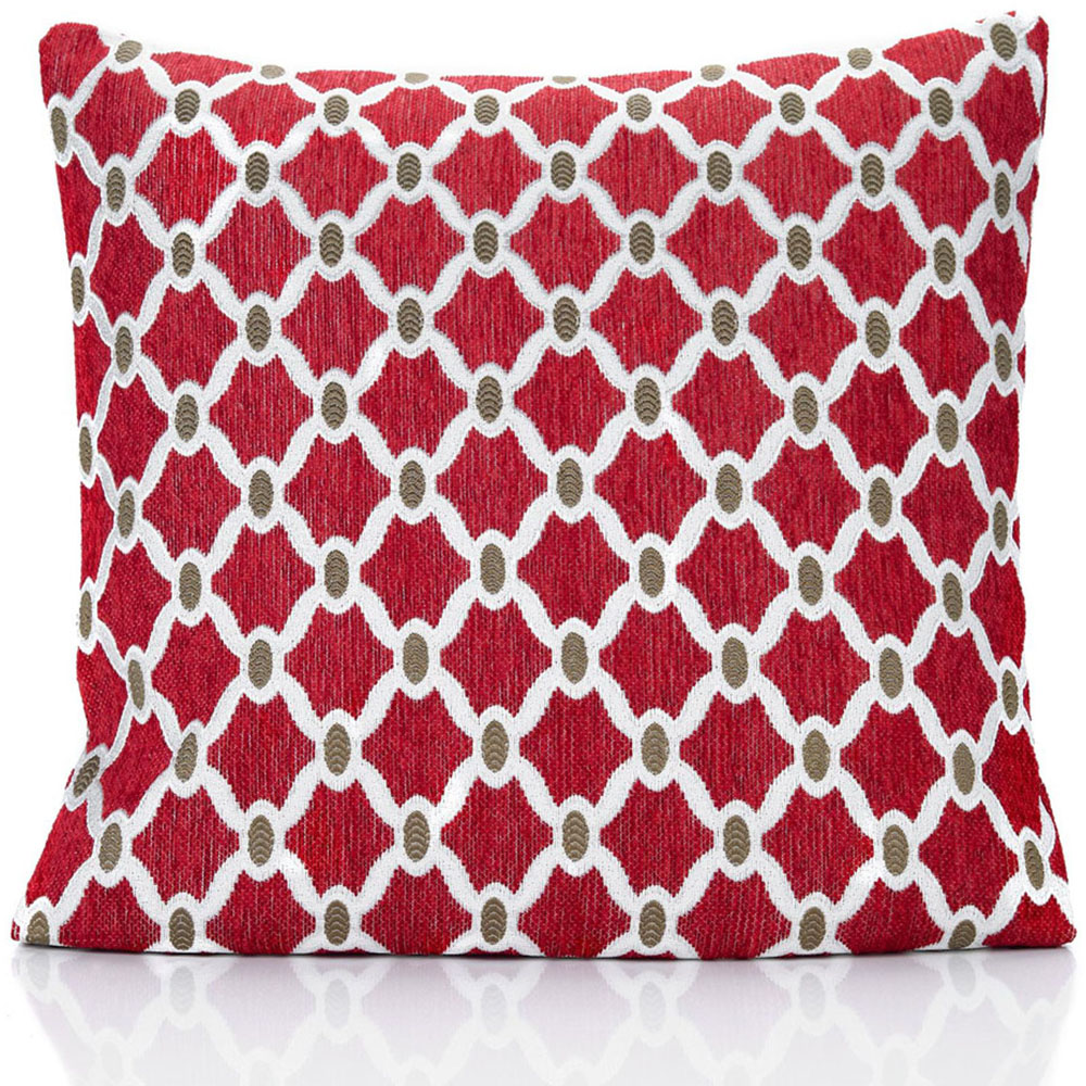 Alan Symonds Berkeley Red Chenille Geometric Cushion with Polyester Filled Pad 45 x 45cm 4 Pack Image 2