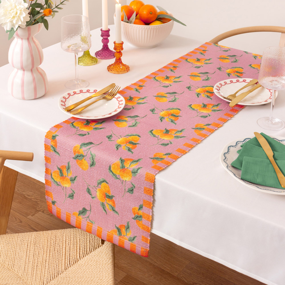 furn. Oranges Pink Table Runner 180 x 35cm Image 2