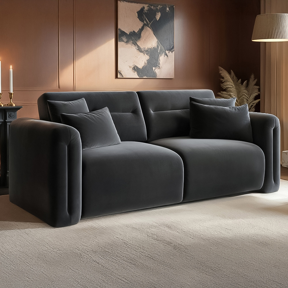Solace+Co Mabel 3 Seater Grey Velvet Sofa Image 1