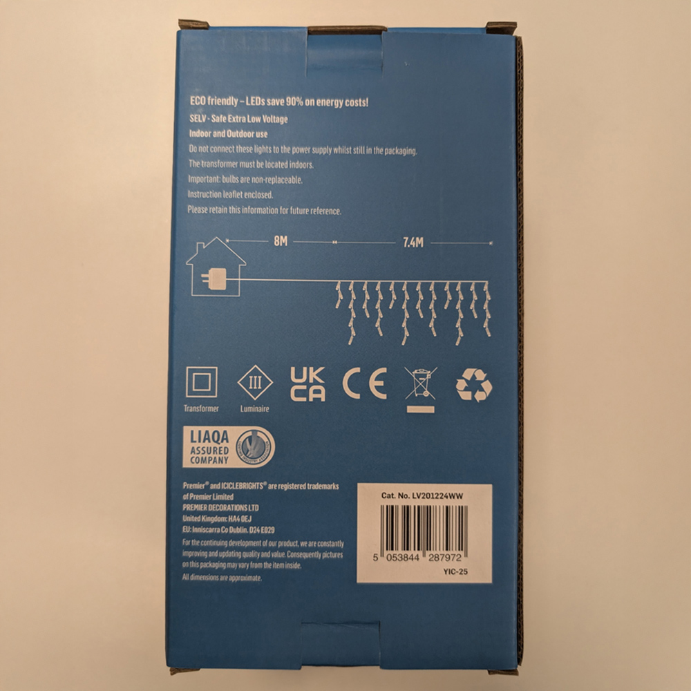 Premier IcicleBrights 300 Warm White LED String Light 7.5m Image 6