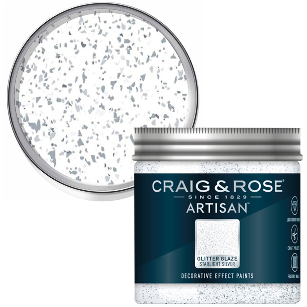 Craig & Rose Artisan Walls & Ceilings Glitter Glaze Starlight Silver Paint 300ml Image 1