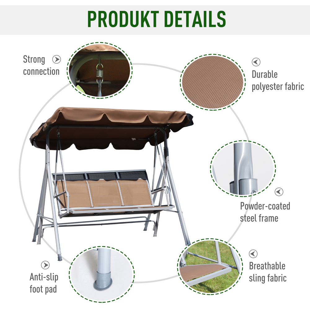 Outsunny 3 Seater Brown Swing Chair with Canopy Image 6