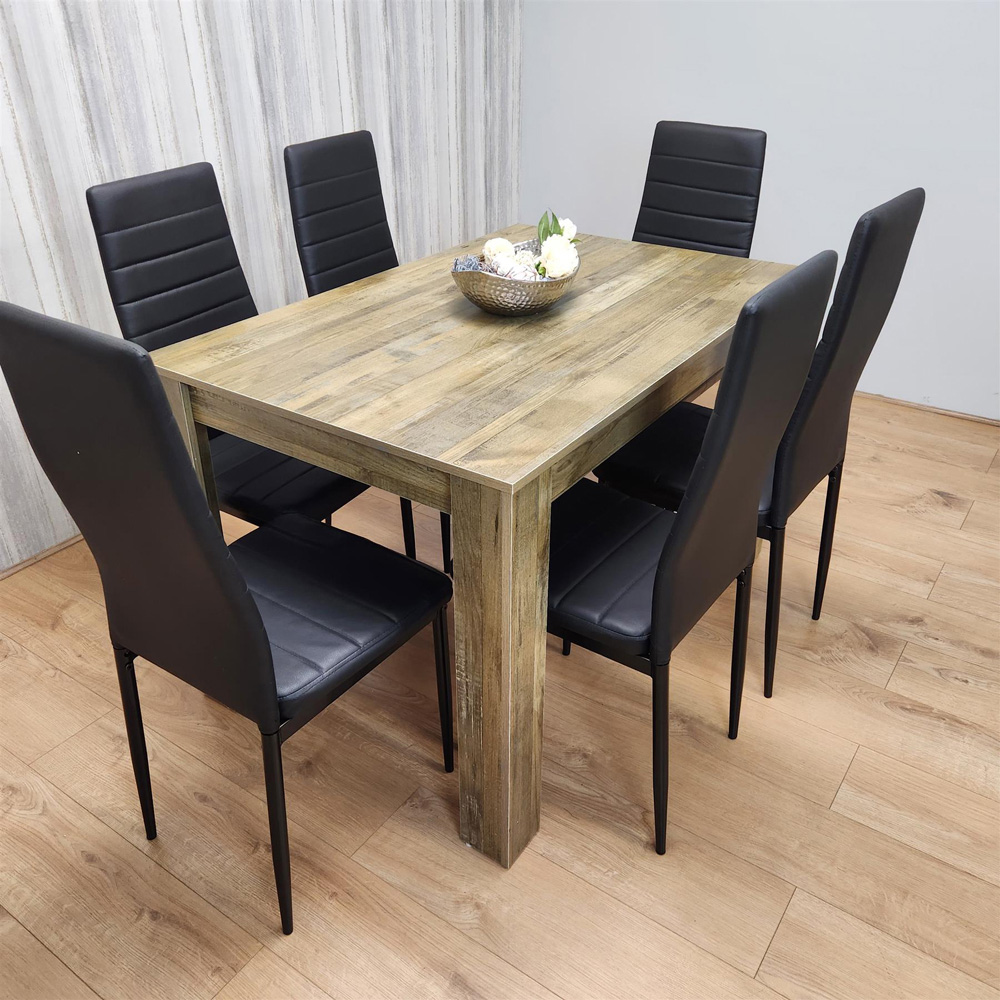 Kosy Koala 6 Seater Faux Leather Dining Set Rustic Effect and Black Image 6