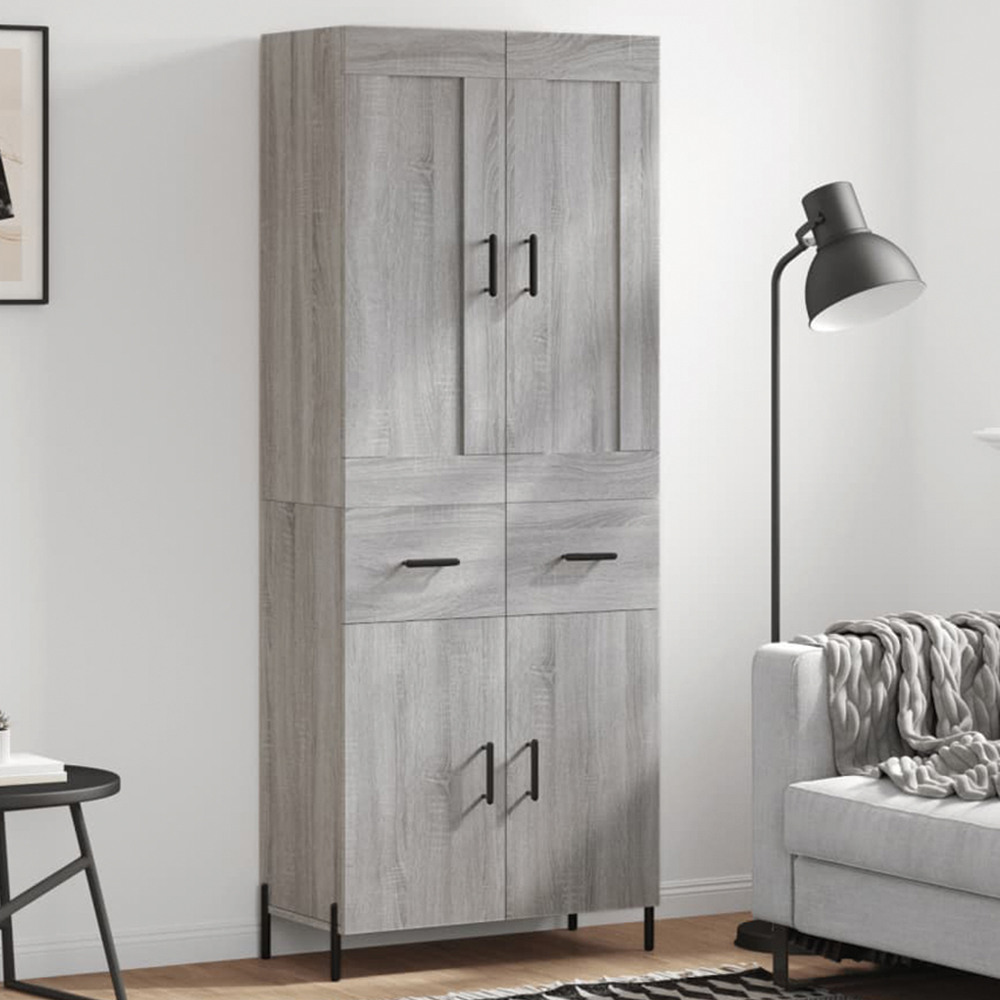 vidaXL Single Door 2 Drawer 2 Shelf Grey Highboard Image 1