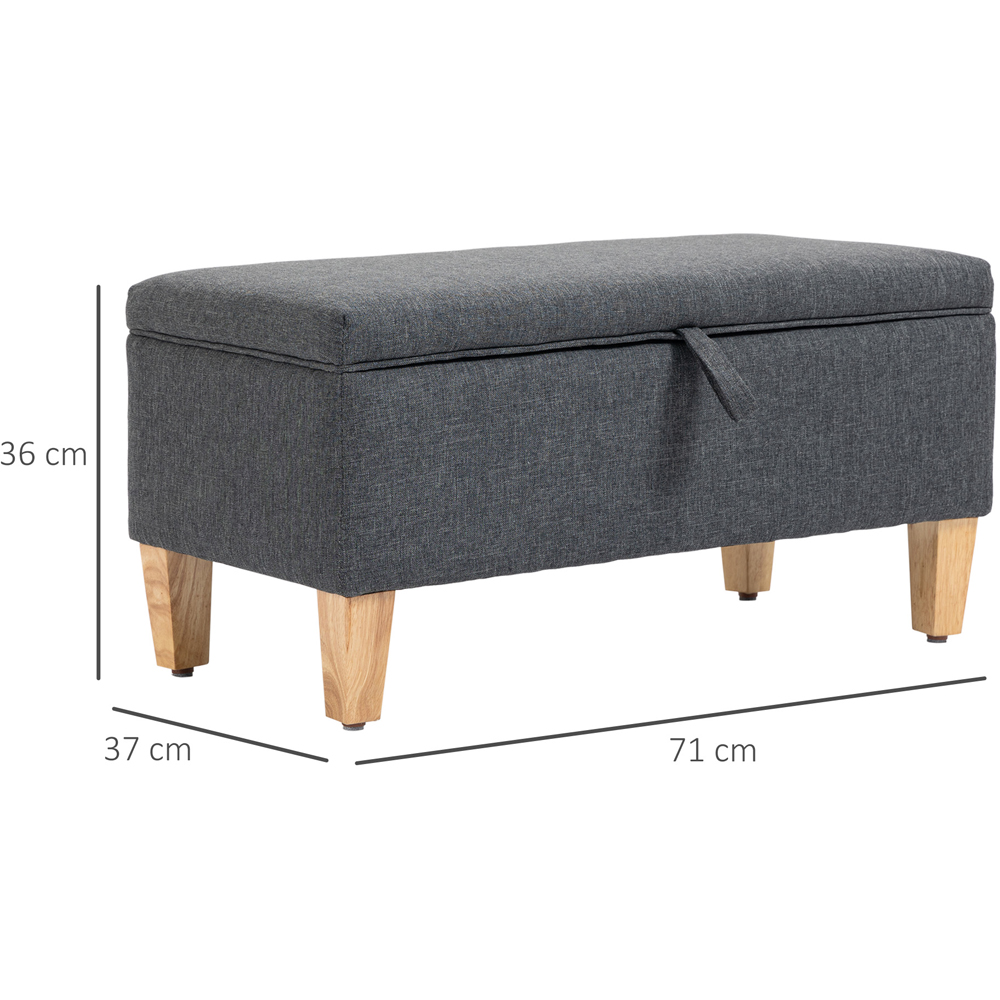 Portland Dark Grey Linen Ottoman Storage Padded Footstool with Rubberwood Legs Image 7