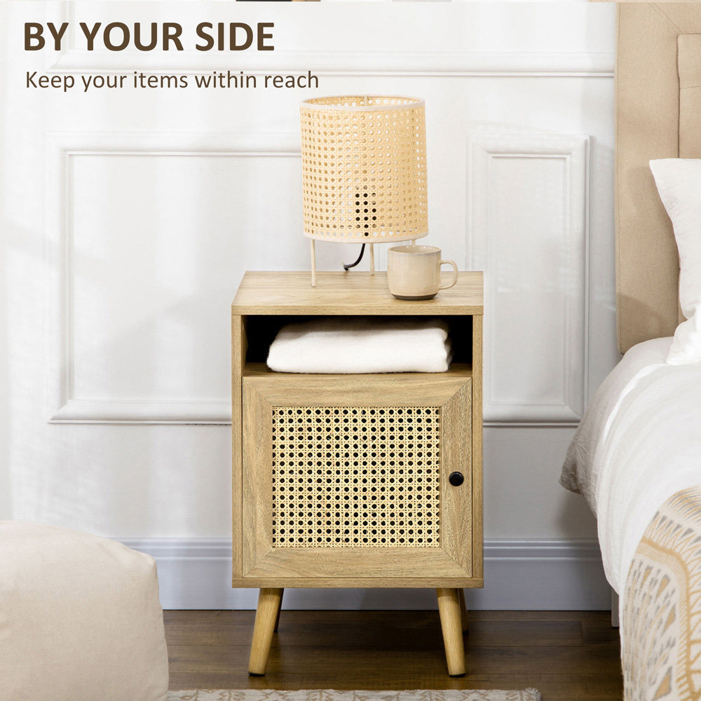 Portland Single Door Natural Rattan Bedside Table Set of 2 Image 4