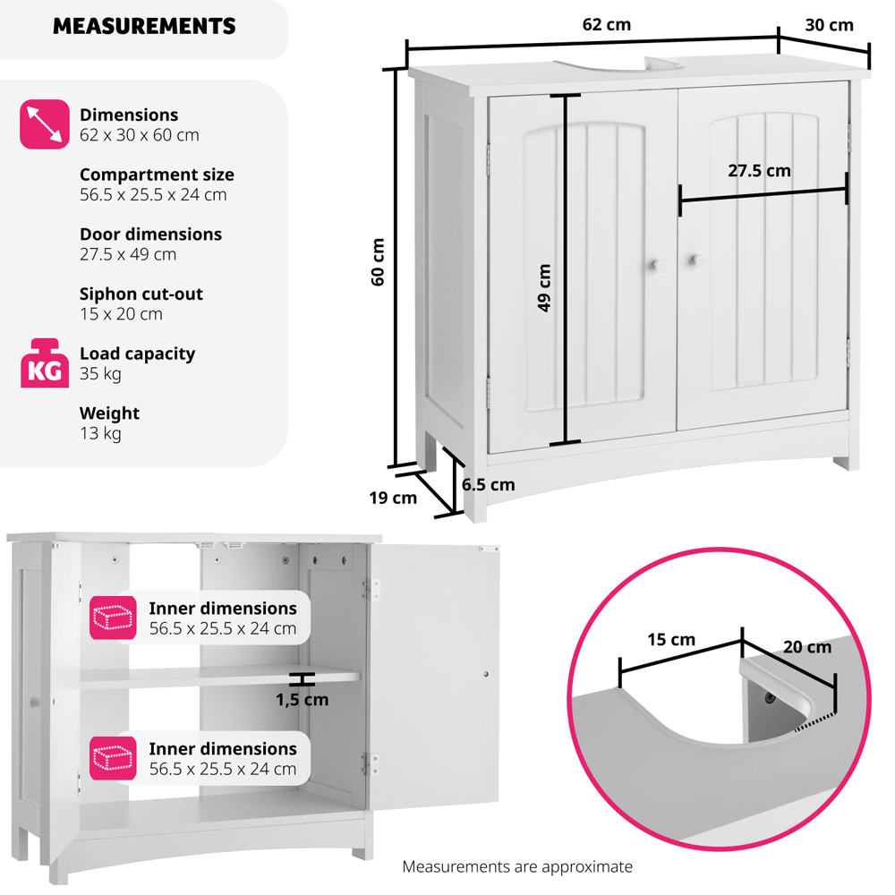 Tectake Jasper 2 Door White Vanity Unit Image 8