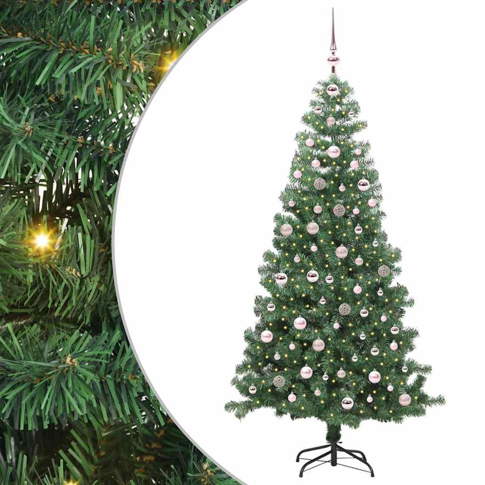 vidaXL Pre-Lit Pink Baubles Green Artificial Christmas Tree 8ft Image 2