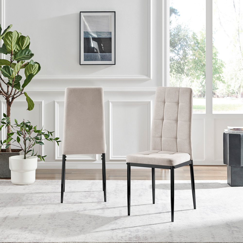 Furniturebox Valentina Set of 2 Cream and Black Textured Weave Dining Chairs Image 5