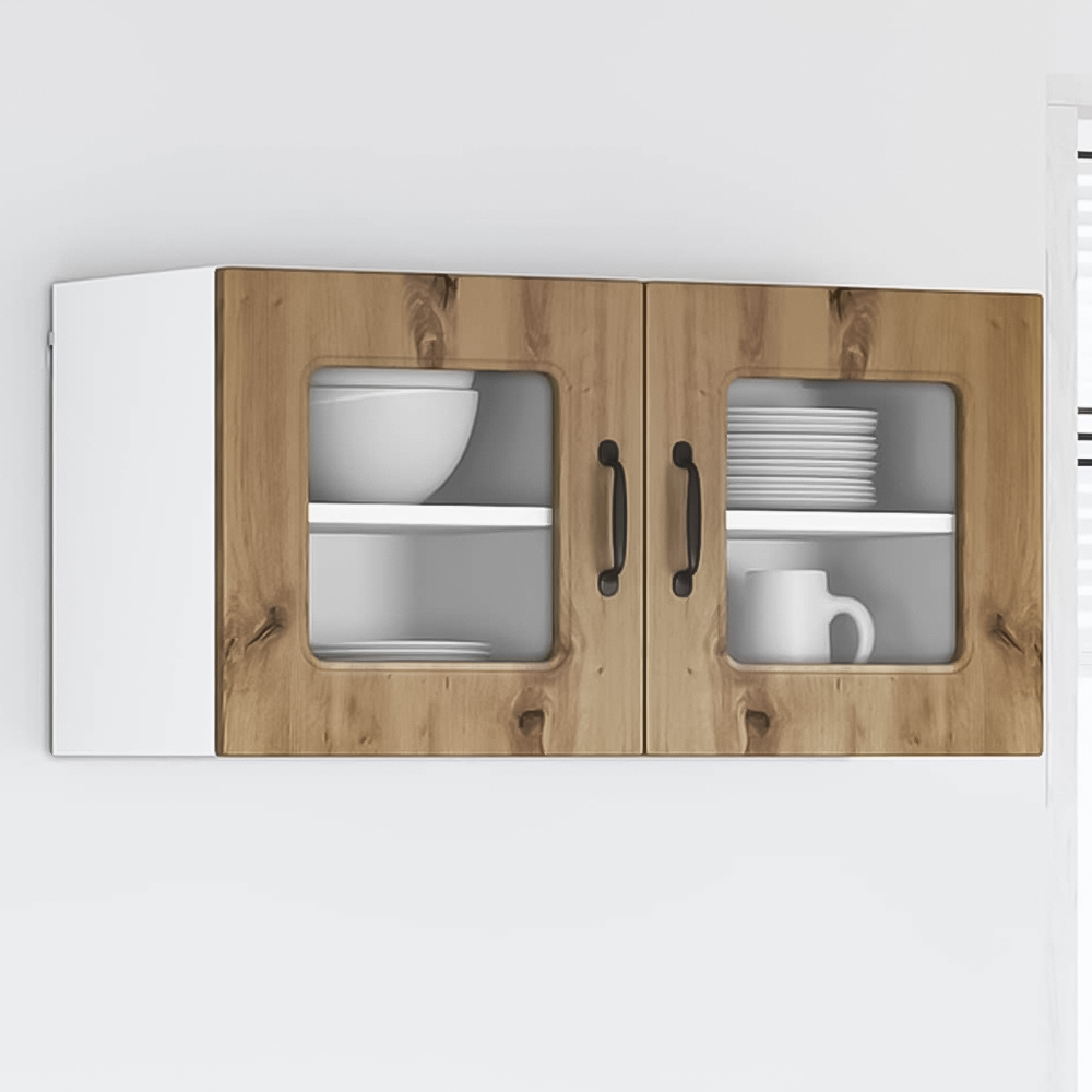 vidaXL Kalmar Single Glass Door Artisan Oak Wall Mounted Kitchen Cabinet Set of 2 Image 1