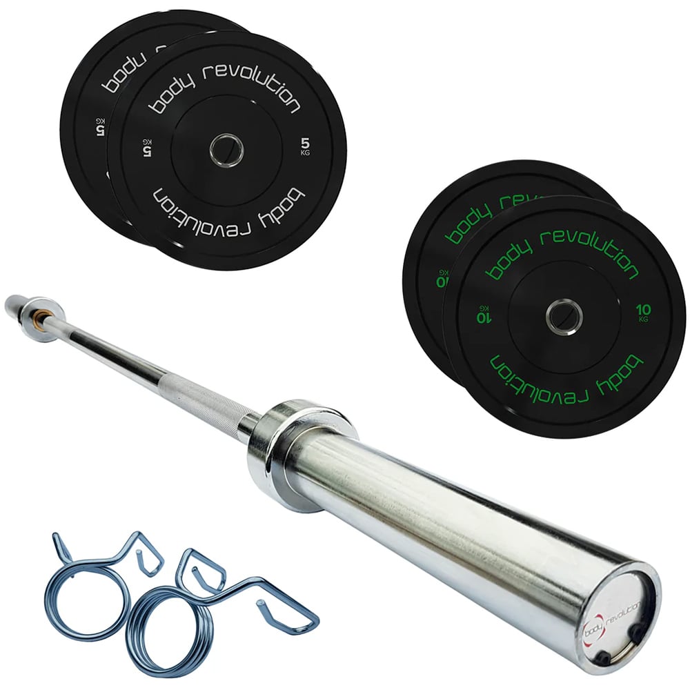 MonsterShop Olympic Weightlifting Bar and Bumper Plate Set 50kg Image 1