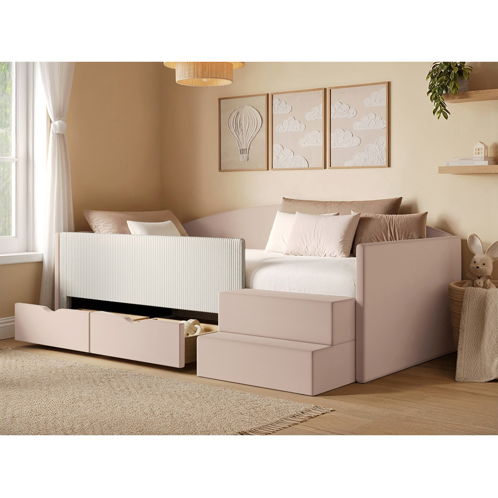 Flair Elisa Pink Velvet Storage Low Sleeper Bed with Beige Cord Image 5