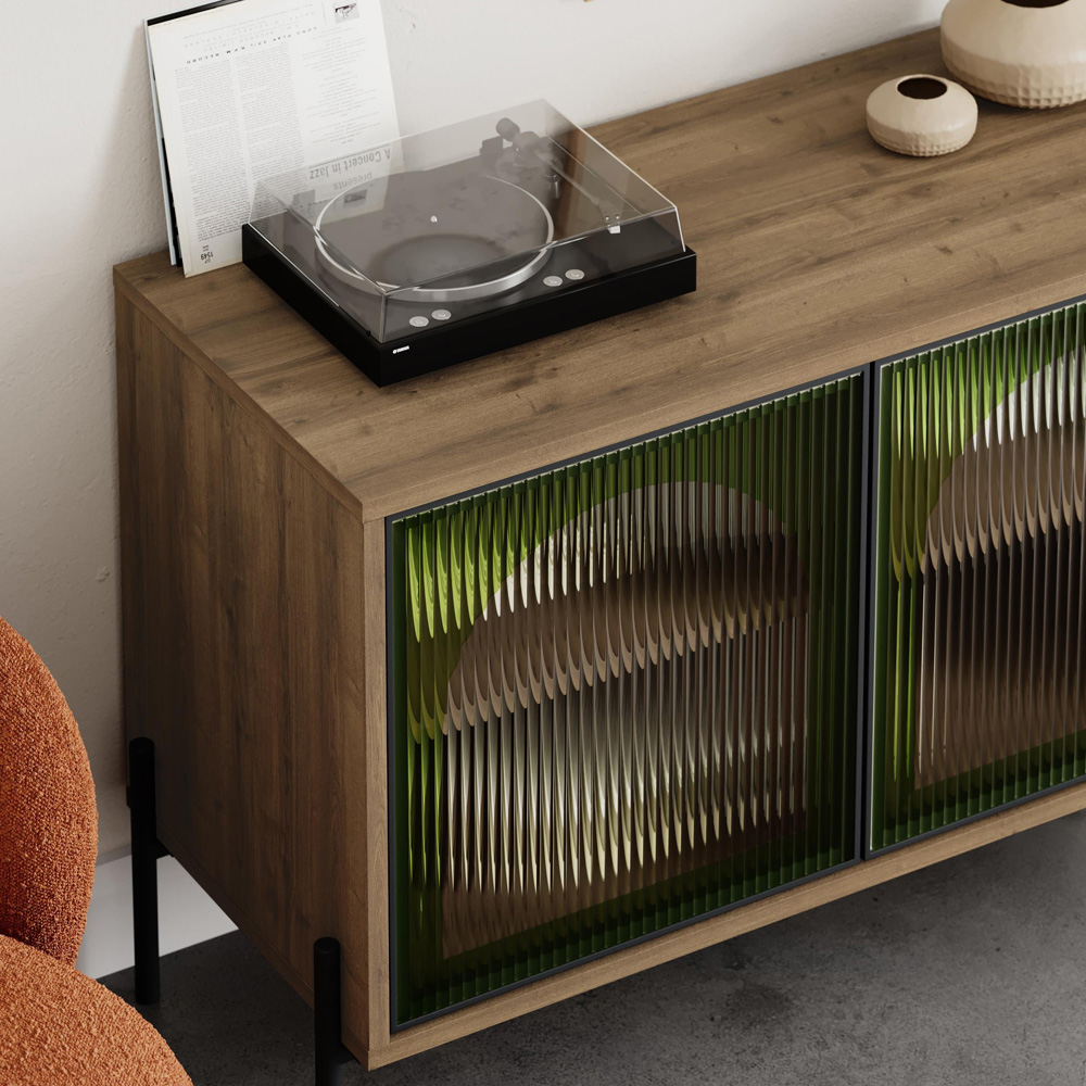 Decortie Robinson 2 Door Green Glass Dark Oak Effect Console Table Image 3