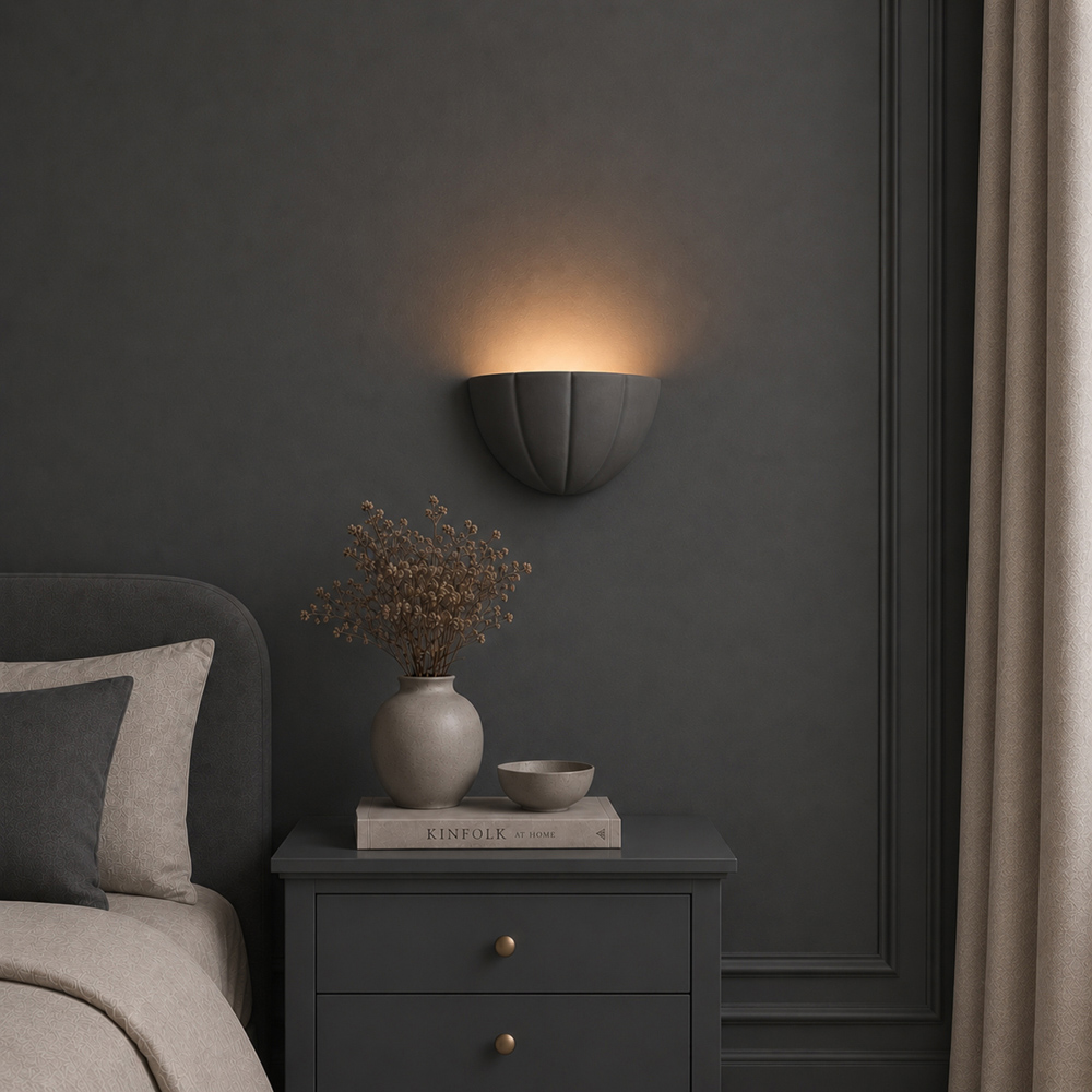 ValueLights Leonardo Navy Blue Ceramic Scallop LED Flush Wall Light with Bulb Image 4