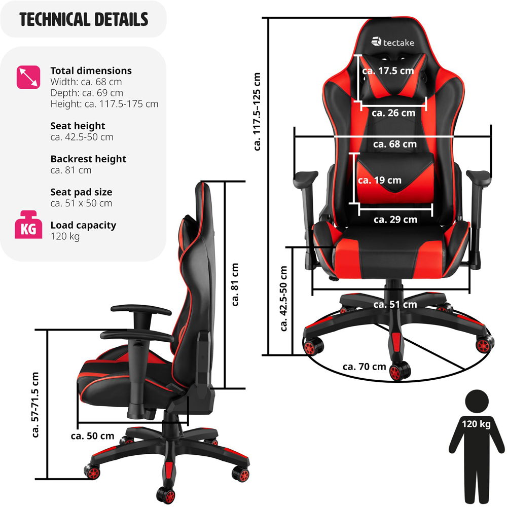tectake Stealth Black and Red Gaming Chair Image 9