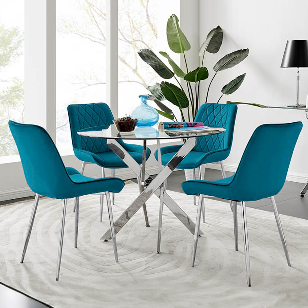 Furniturebox Arona Cesano 4 Seater Round Dining Set Blue Image 1