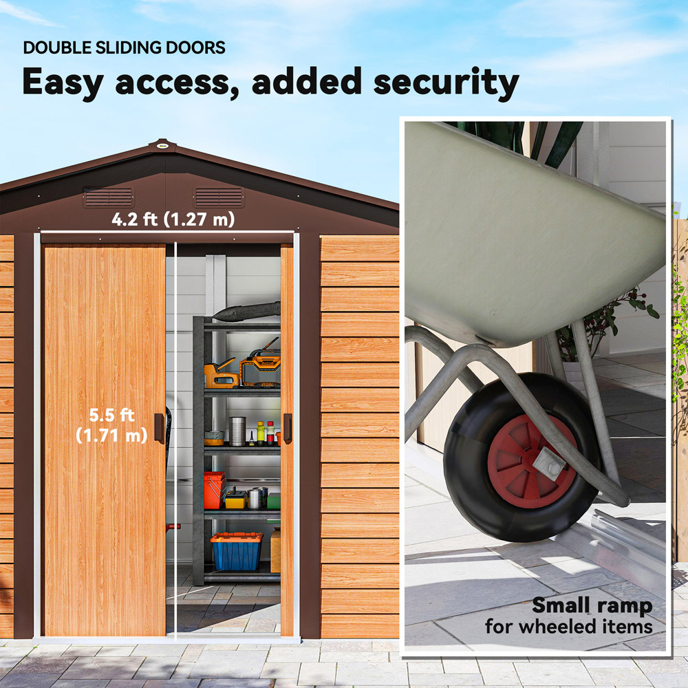 Outsunny 9.1 x 6.4ft Wood Effect Garden Shed with Sliding Door Image 6