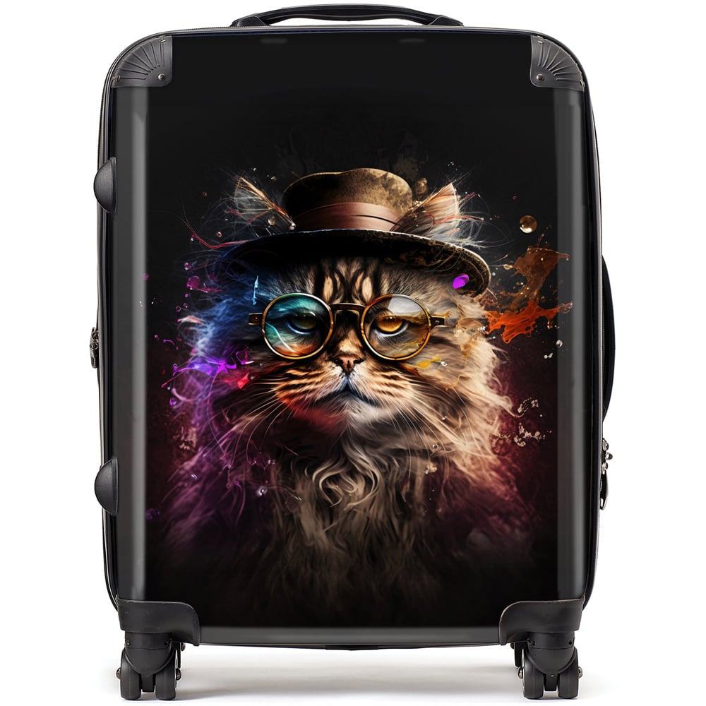 Warren Reed Designer Large Siberian Cat With Glasses Splashart Suitcase Image 1