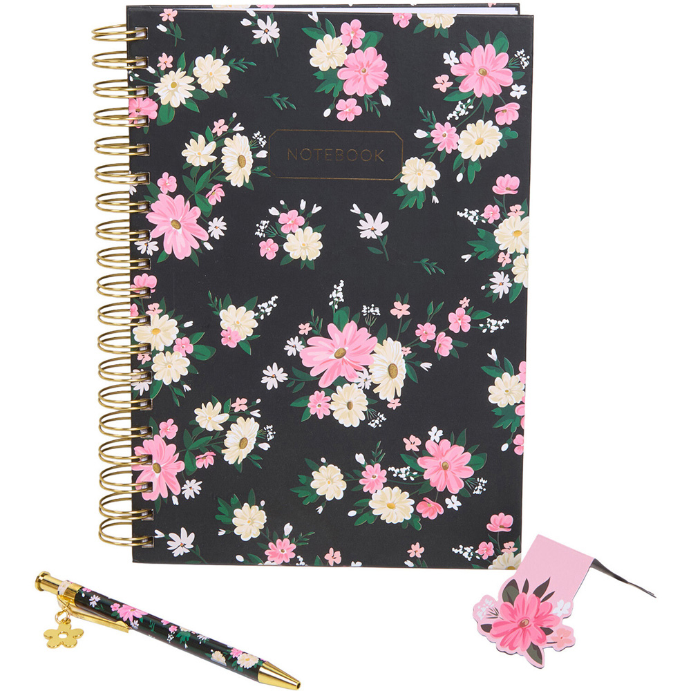 Black and Pink Floral B5 Notebook Set Image 3
