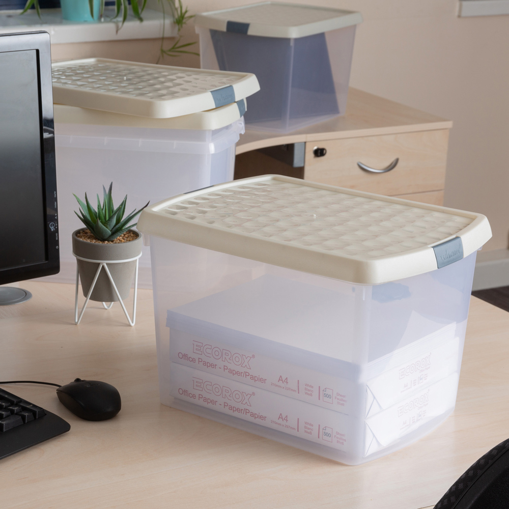 Wham Clip 21.5L Clear Stone and Slate Grey Rectangular Storage Box with Lid 4 Pack Image 2