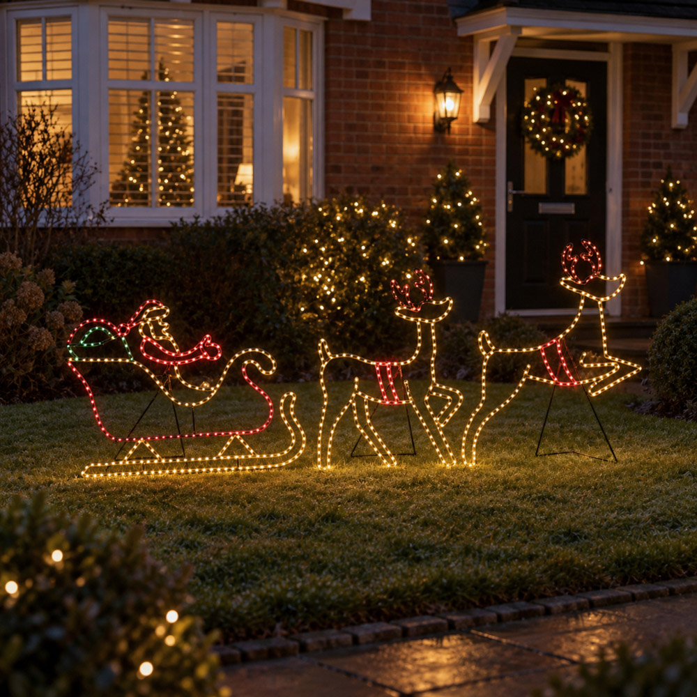 Samuel Alexander 662 Multicolour LED Light-Up Santas Sleigh and Reindeer Christmas Silhouette 78cm Image 1