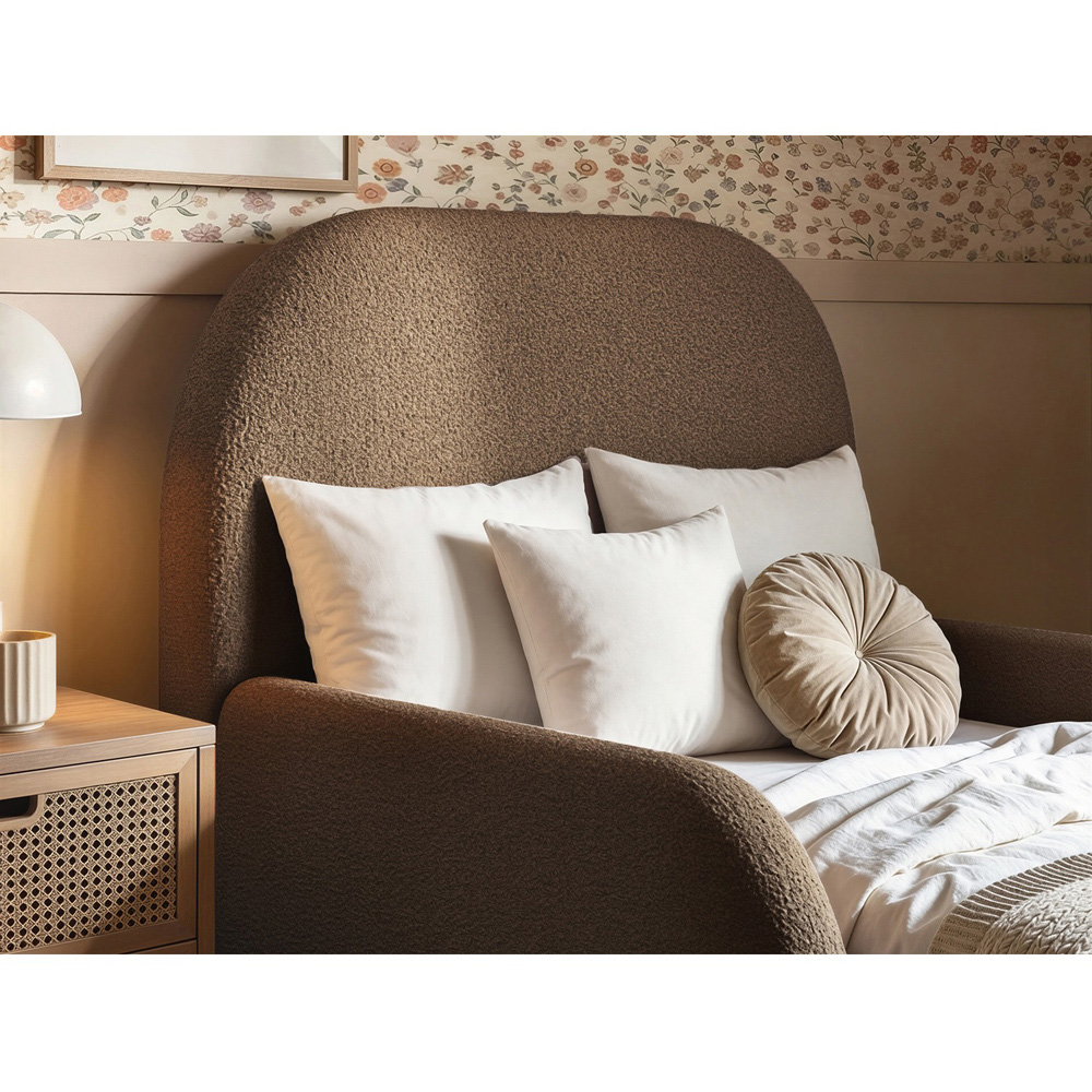 Flair Kira Single Brown Boucle Upholstered Bed with Curved Headboard Image 4