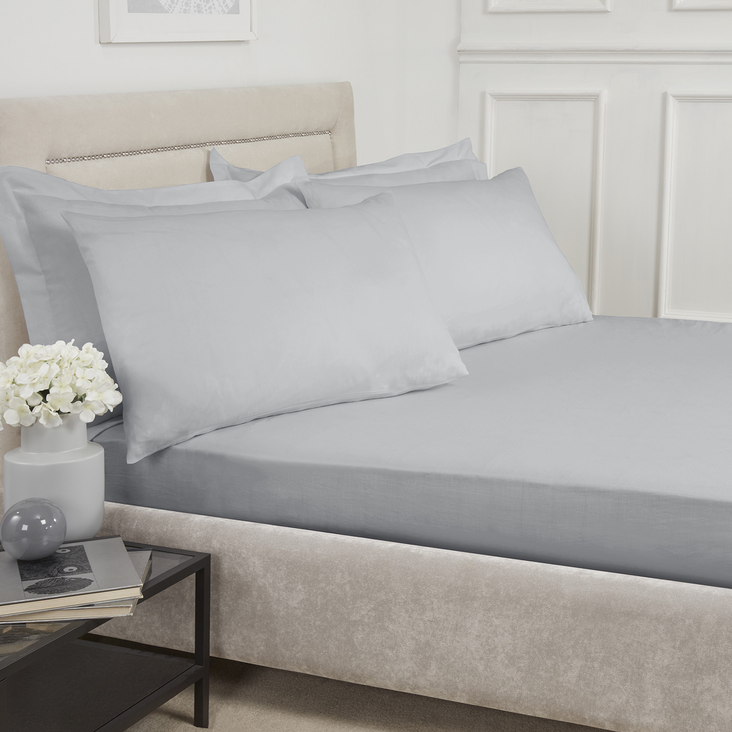 Pure Indulgence 600 Thread Count Cotton Fitted Sheet - Silver / Double Image