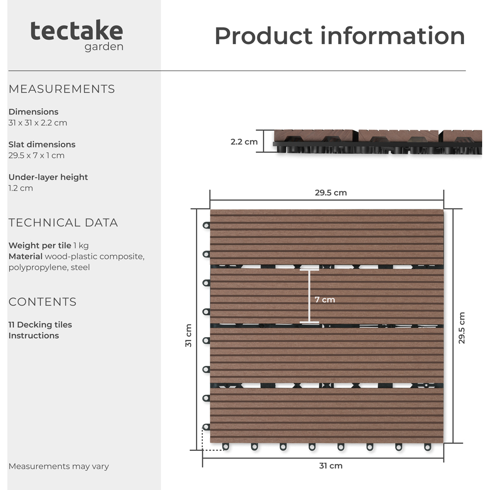tectake Tegulas 11 Piece Brown Wood Look Outdoor Tile Set Image 8