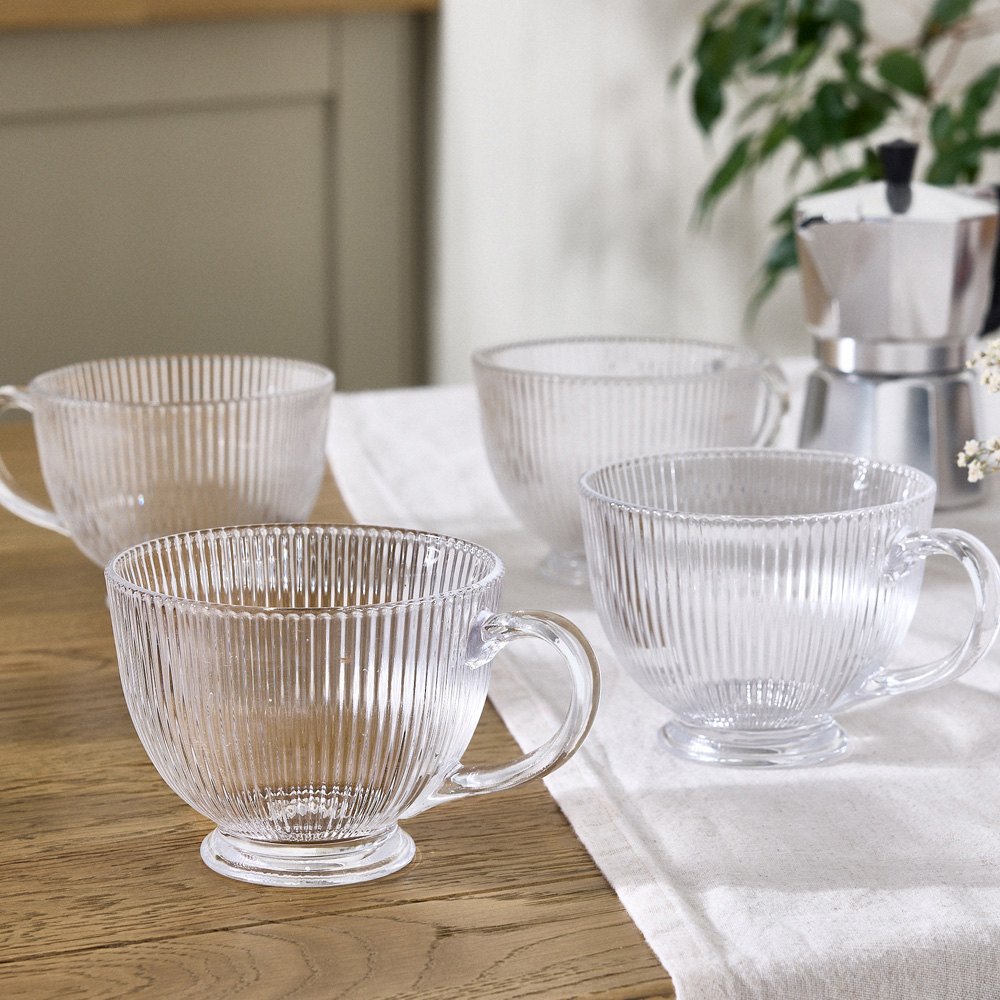 Dibor Palermo Embossed Ribbed Design Glass Mug Set 4 Pack Image 2