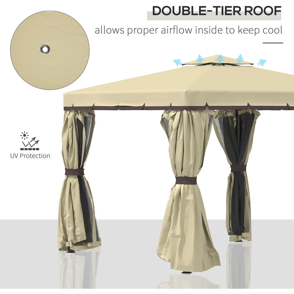 Outsunny 3.3 x 3.3m 2-Tier Beige Gazebo Shelter Tent Image 5