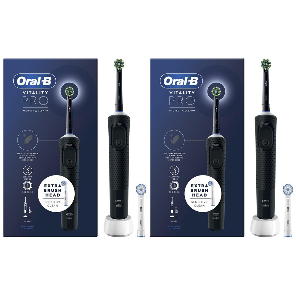 Oral-B Vitality Pro Black Electric Rechargeable Toothbrush with 2 Refill Head 2 Pack Image 1