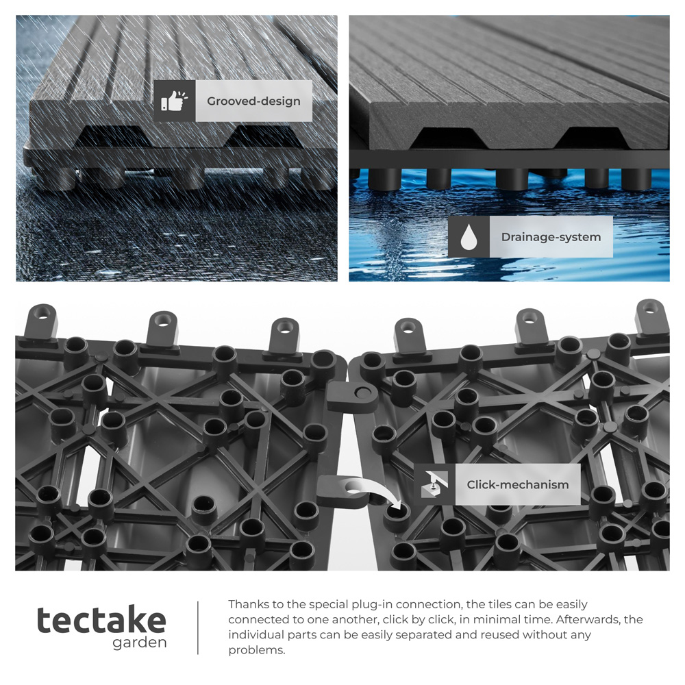 tectake Tegulas Grey Wood Lock Composite Decking 22 Pack Image 5
